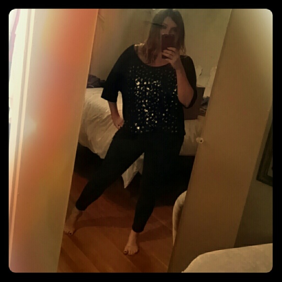 Leopard with silver sequin basball long sleeve tee