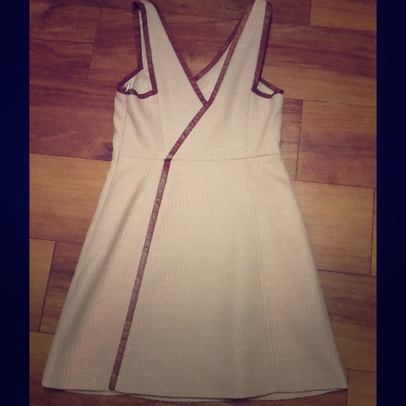 Tibi woven dress with leather trim