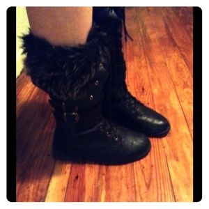 West Blvd Black Fur Fold-Over Boot