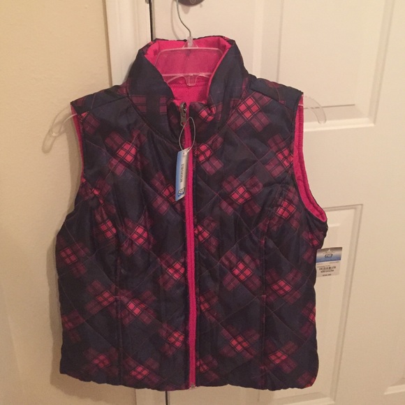 💣 Cute Navy/Pink Plaid Puff Vest