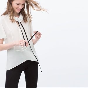 ZARA Frilled tie neck blouse