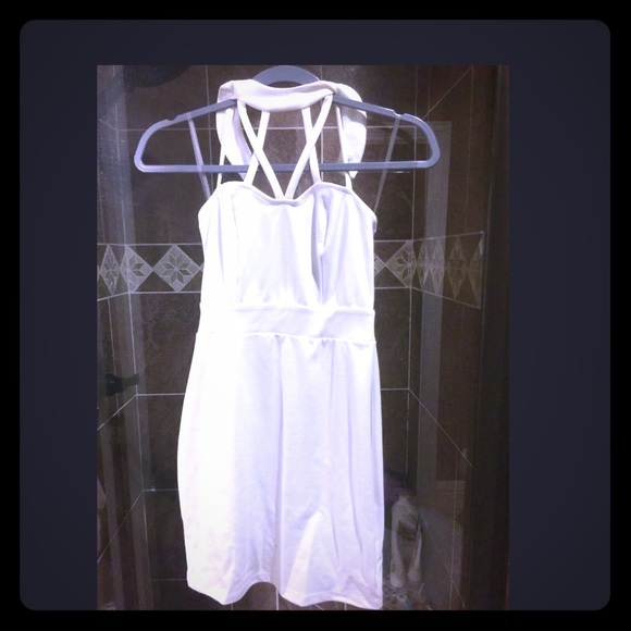 White mini dress with cage neck