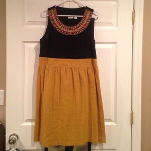 Black and Mustard Linen Dress
