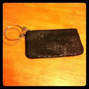 Two sided sparkling black & silk clutch/wristlet
