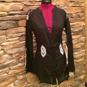 Black and silver top with lace tie up in back