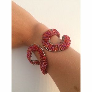 Super fun coral beaded cuff bracelet