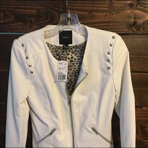 White studded jacket with leopard interior