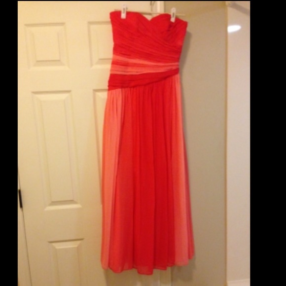 Color blended coral chiffon formal dress! - Picture 3 of 4