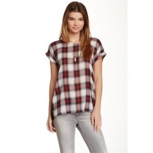 Hi-lo pleated plaid top NWOT