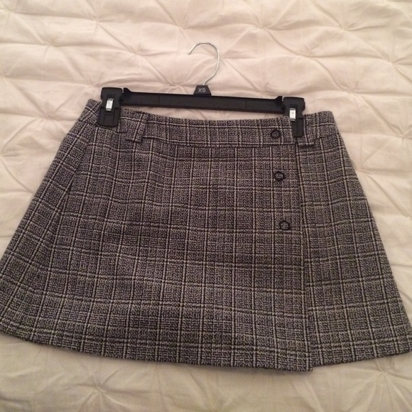 Black and white wool flap miniskirt
