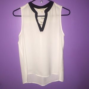 Sheer white shirt with black trim