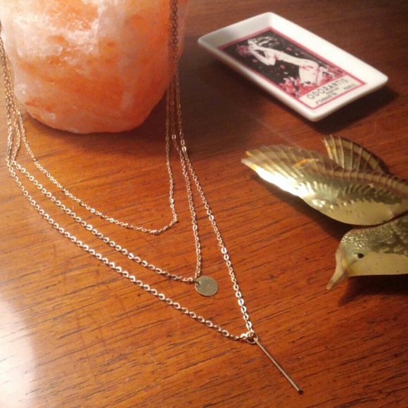 3 Layer Necklace with Bar and Dot