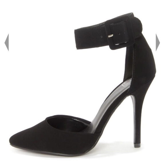 My Delicious Aveta Black Nubuck Ankle Strap Heels