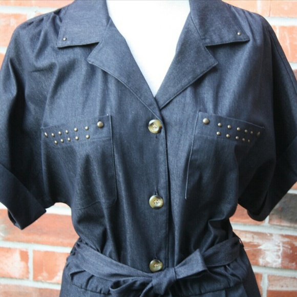 ❌SOLD FONDELLA33 NWOT Clari.e Studded Denim Romper - Picture 2 of 4