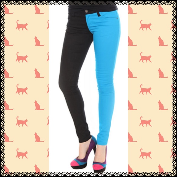 **SOLD** Blue/Black Split Leg Skinny Jeans