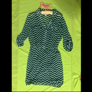 Navy blue and turquoise zigzag dress
