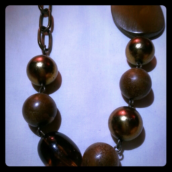Brown & gold Wood bead necklace