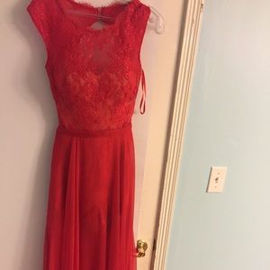 Red Lace Prom Dress from La Femme