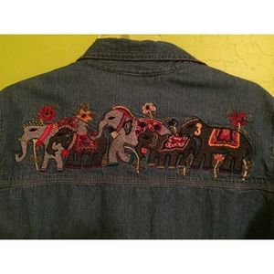 Embroidered Elephant Denim Button Down