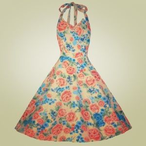Lindy Bop halter swing dress with flowers.