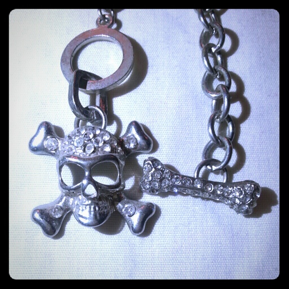 Skull and crossbones rhinestone charm bracelet
