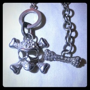 Skull and crossbones rhinestone charm bracelet