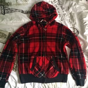 Red Plaid Zip Up Sweater
