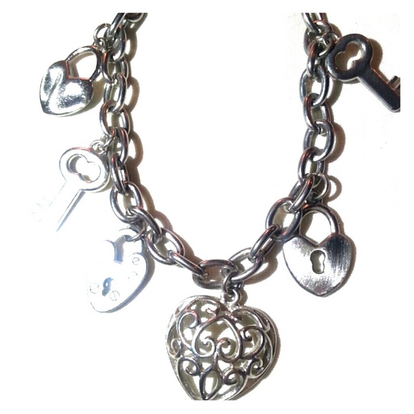 Silver Heart key and lock charm bracelet