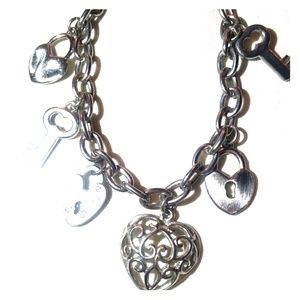 Silver Heart key and lock charm bracelet
