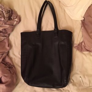black leather tote bag
