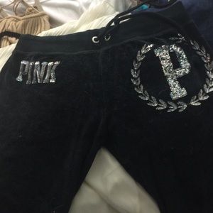 VS pink black velvet boot leg sweatpants
