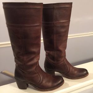 Frye Brown Leather Jane 14L Stitch Boots Size 7.5