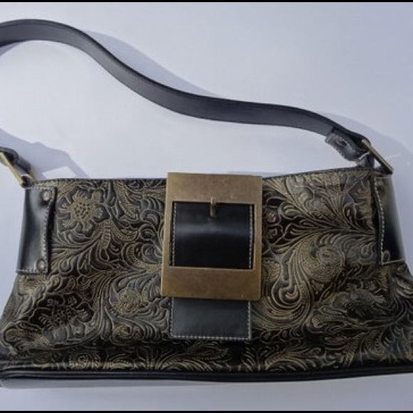Caloris black gold print leather bag France made