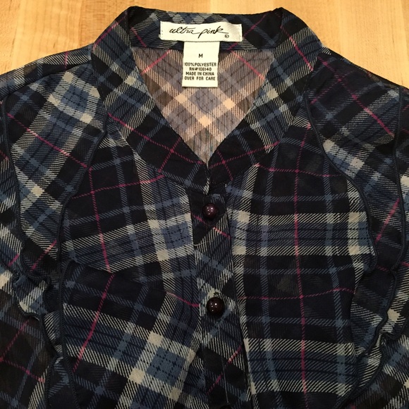 Plaid Ruffle Front Blouse - Picture 3 of 4
