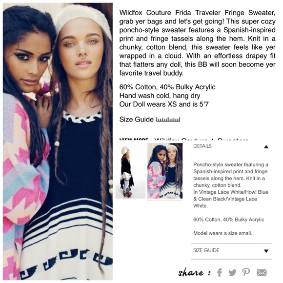 ❗️WILDFOX Loose Knit Sweater Fringe Cape - Picture 4 of 4