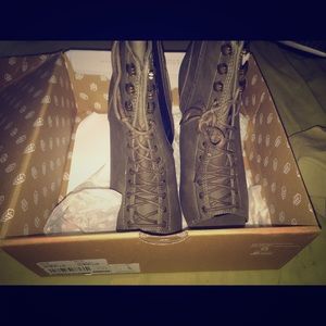 Army color /laced up /heels 2 inches / open toe