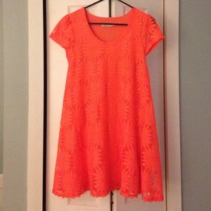 Bright orange flower print lace dress