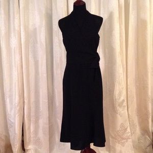 Black V-neck wrap dress.