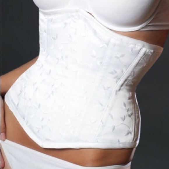 Meschantes Emb. white satin bridal corset.