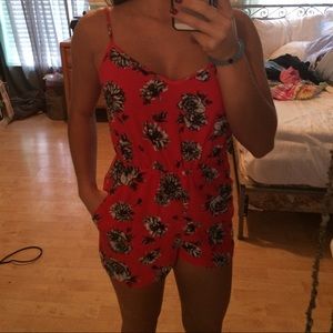 H&M red and black floral romper