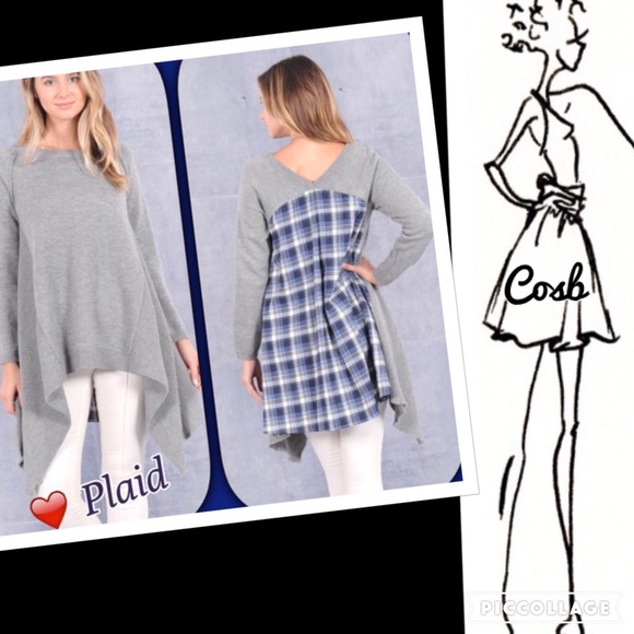 Cycle Bou0 Tops - SALE💥Taupe or Grey Asymmetrical Top w/Plaid