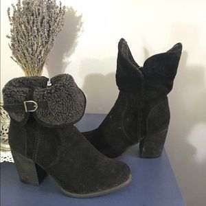 Black faux suede booties