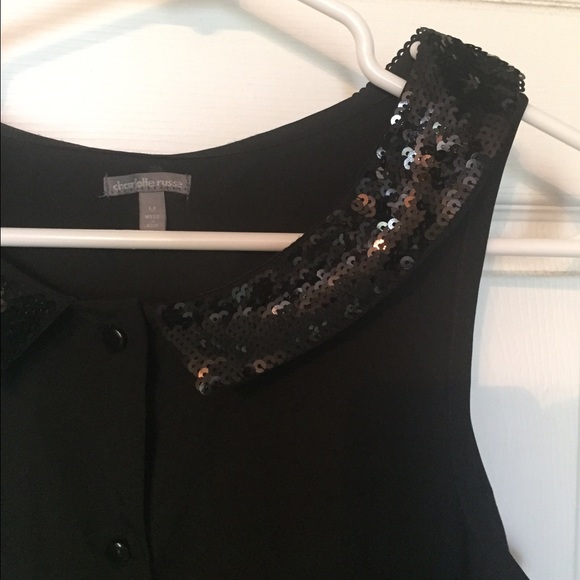 BLACK BUTTON DOWN WITH SEQUIN COLLAR