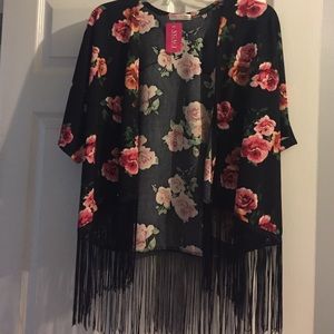 Flower fringe kimono