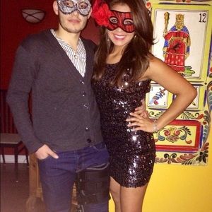 Dark grey sequin sleeveless, open back dress