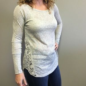 Gray top perfect with leggings. Lace detail