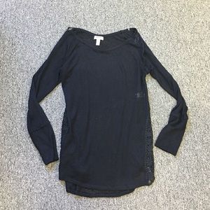 Black top with lace detail. Great for fall!