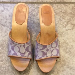 Coach purple and wooden heels