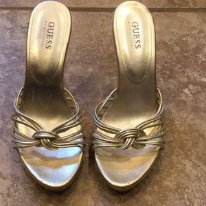 Cute Guess by Marciano Gold and Wooden Heels