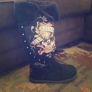 Ed Hardy black suede boots.